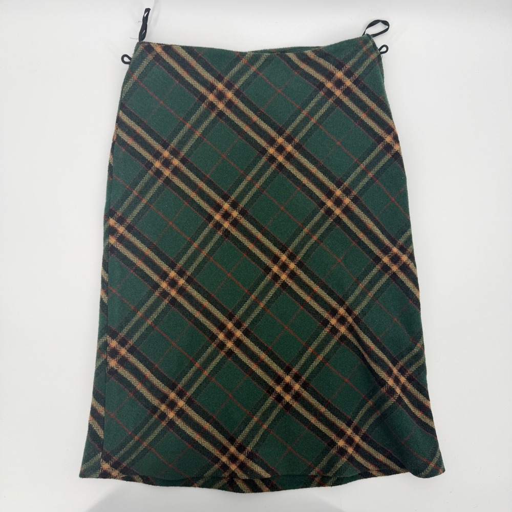Vintage Modas Green Plaid A-Line Midi Skirt Size 1 Tartan Check Lined Wool Blend